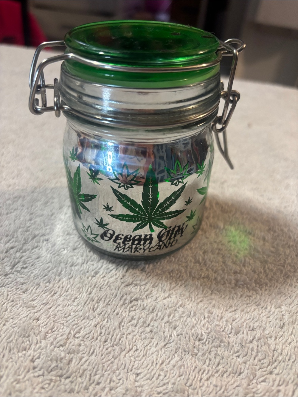 Source Unknown Green Leaf Glass Jar with Clip Lid